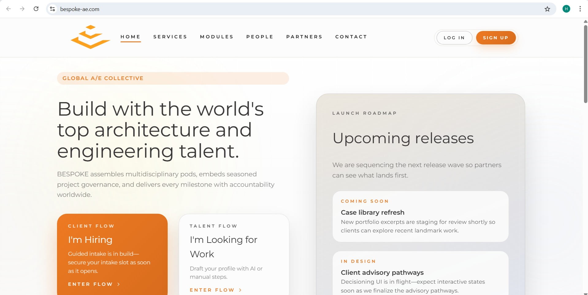 Bespoke landing page